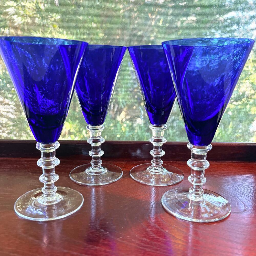 William Yeoward Sapphire Claret Wine Glasses Set of 4 Cobalt Blue Discontinued